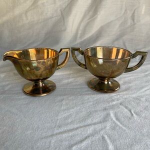 Vintage/Antique? Gold Glass Iridescent Neoclassical Sugar Bowl And Creamer